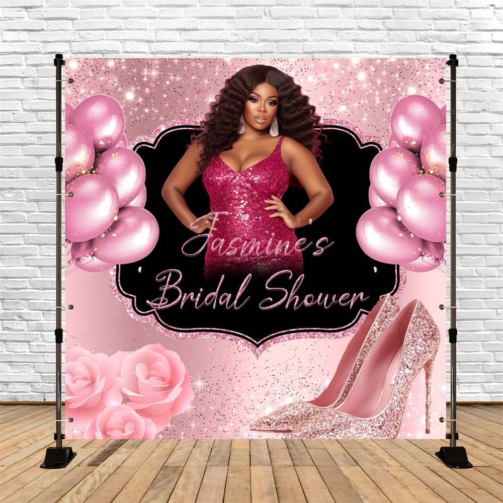 Toile de fond Bridal Shower Personnalisable Ballon Rose Étincelant BRP6-119
