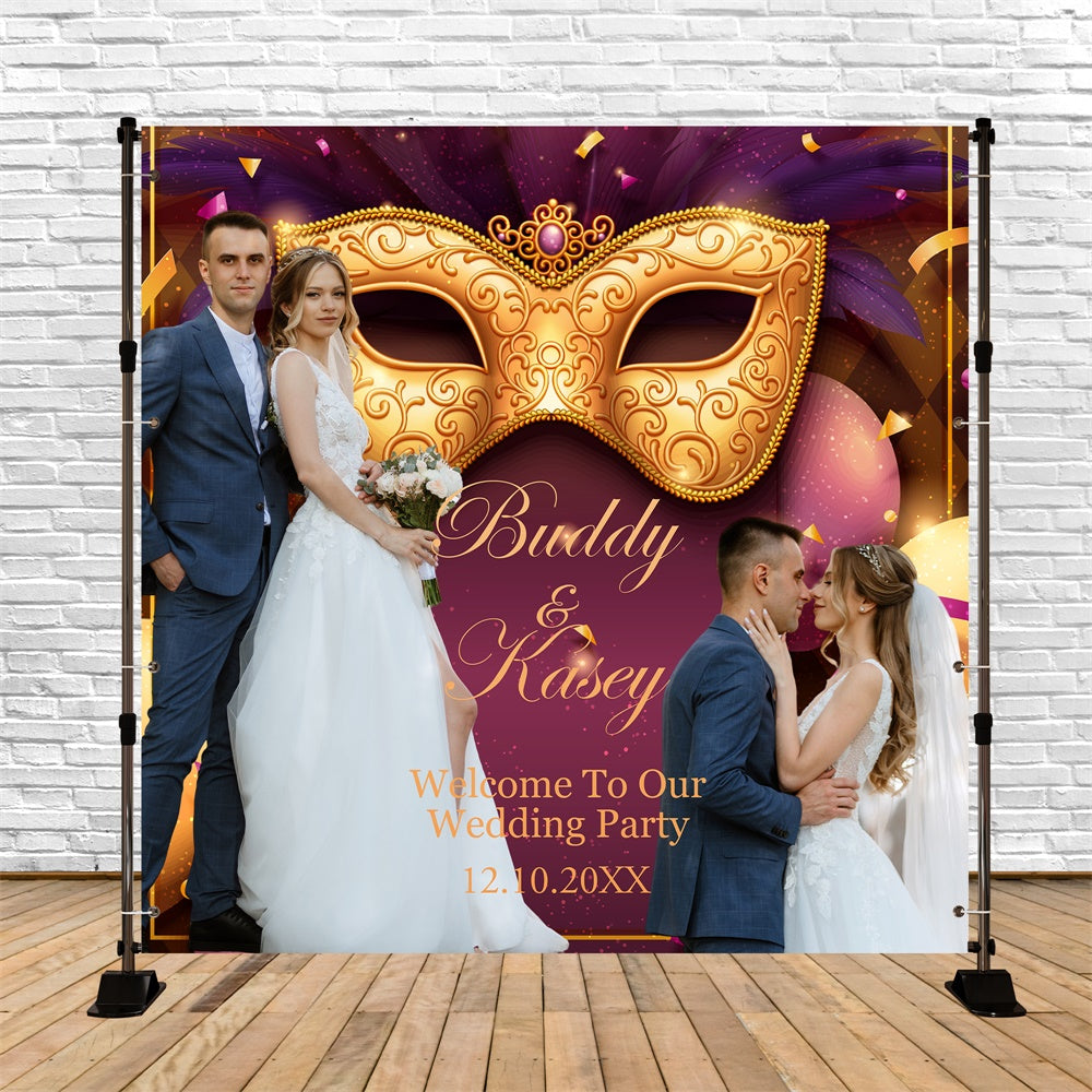 Toile de fond Mariage Photo Bal Masqué Glamour Masque Personnalisable BRP6-123