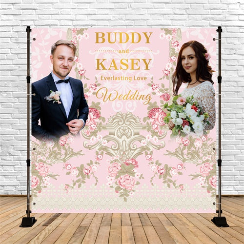 Toile de fond Mariage Rose Douce Élégante Personnalisable BRP6-136