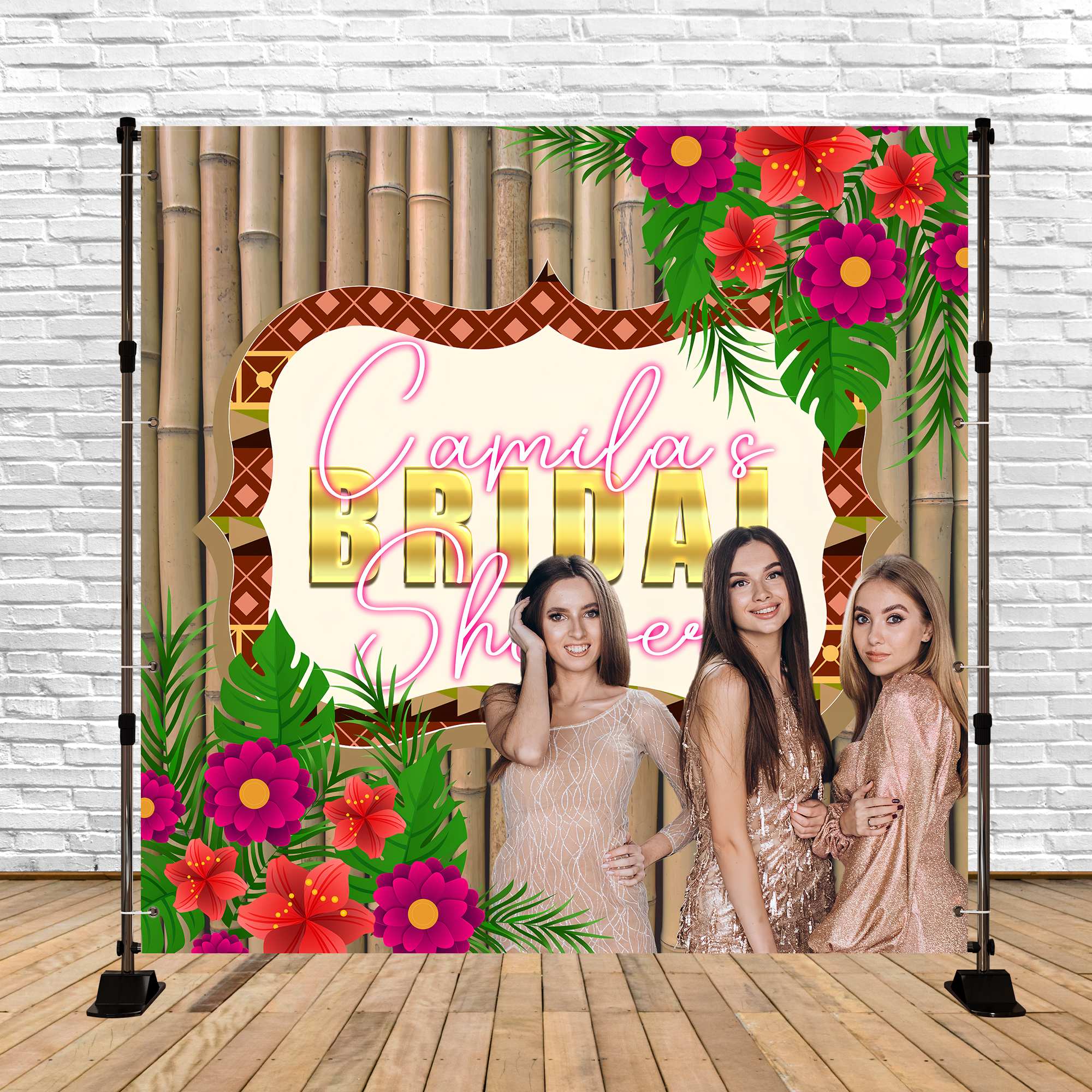 Toile de fond Bridal Shower Idées Personnalisable Bambou Floral Tropical BRP6-146