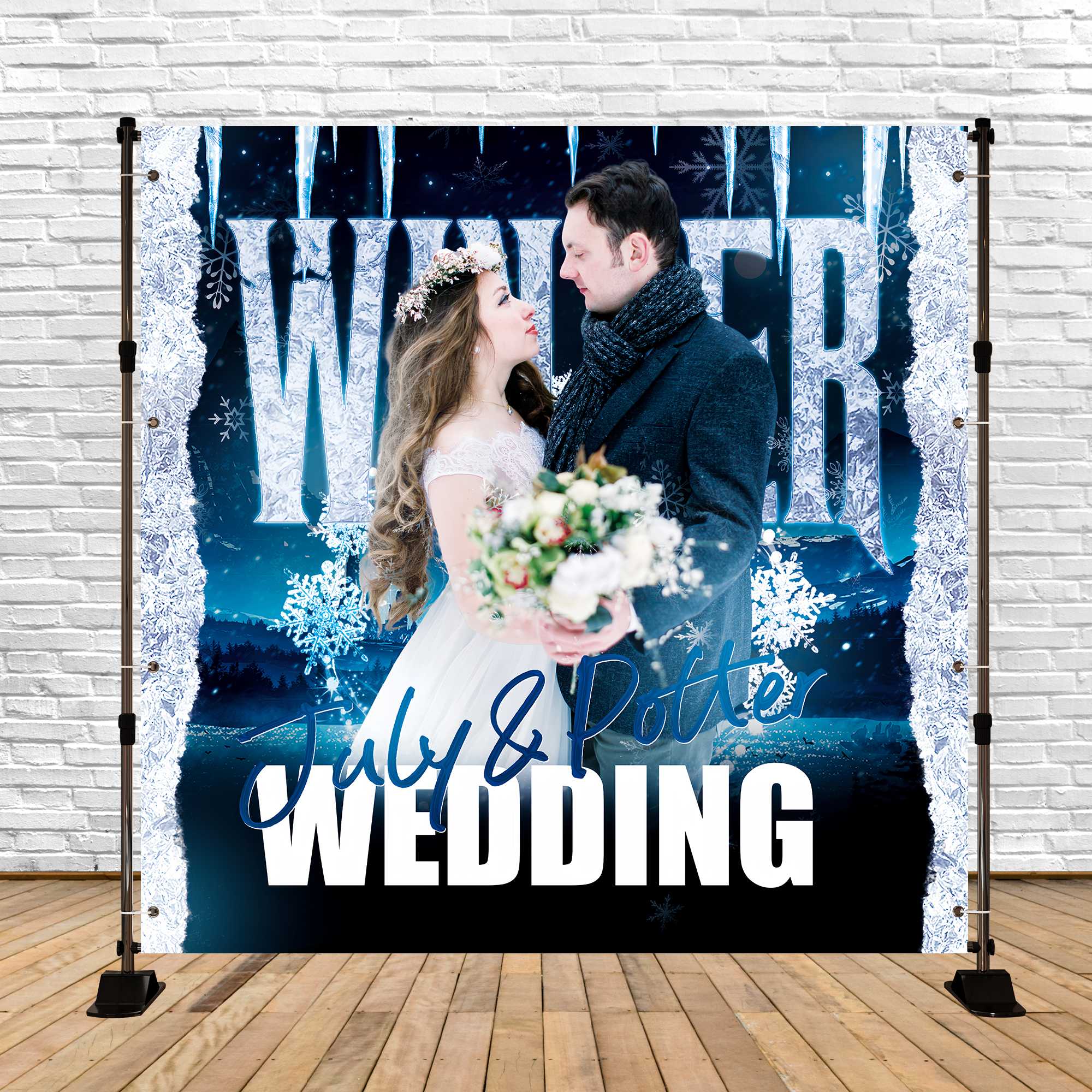 Toile de fond Mariage Hiver Givre de Mariage Personnalisable BRP6-150