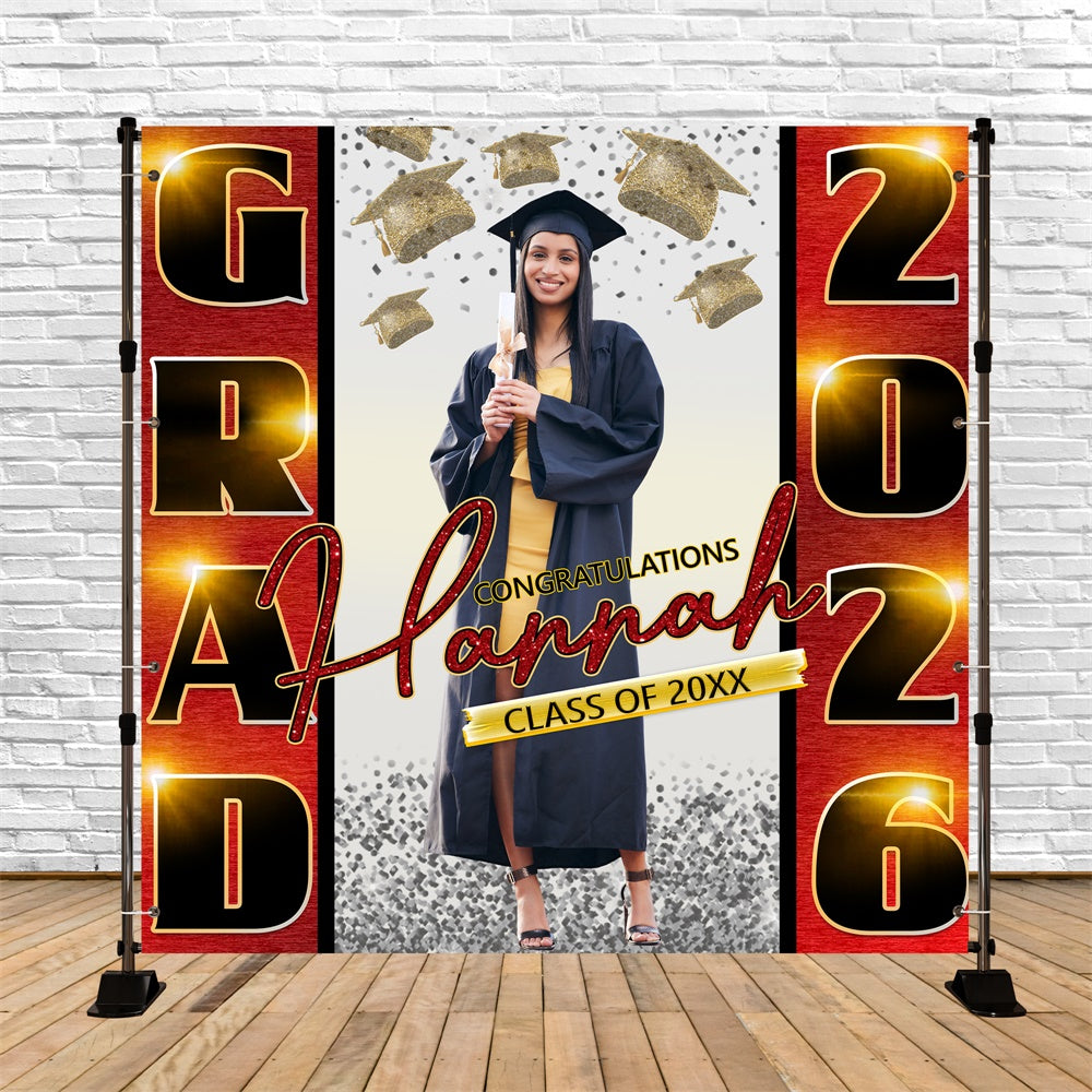 Toile de Fond de Graduation 2025 Rouge Rayonnant Personnalisée BRP6-166