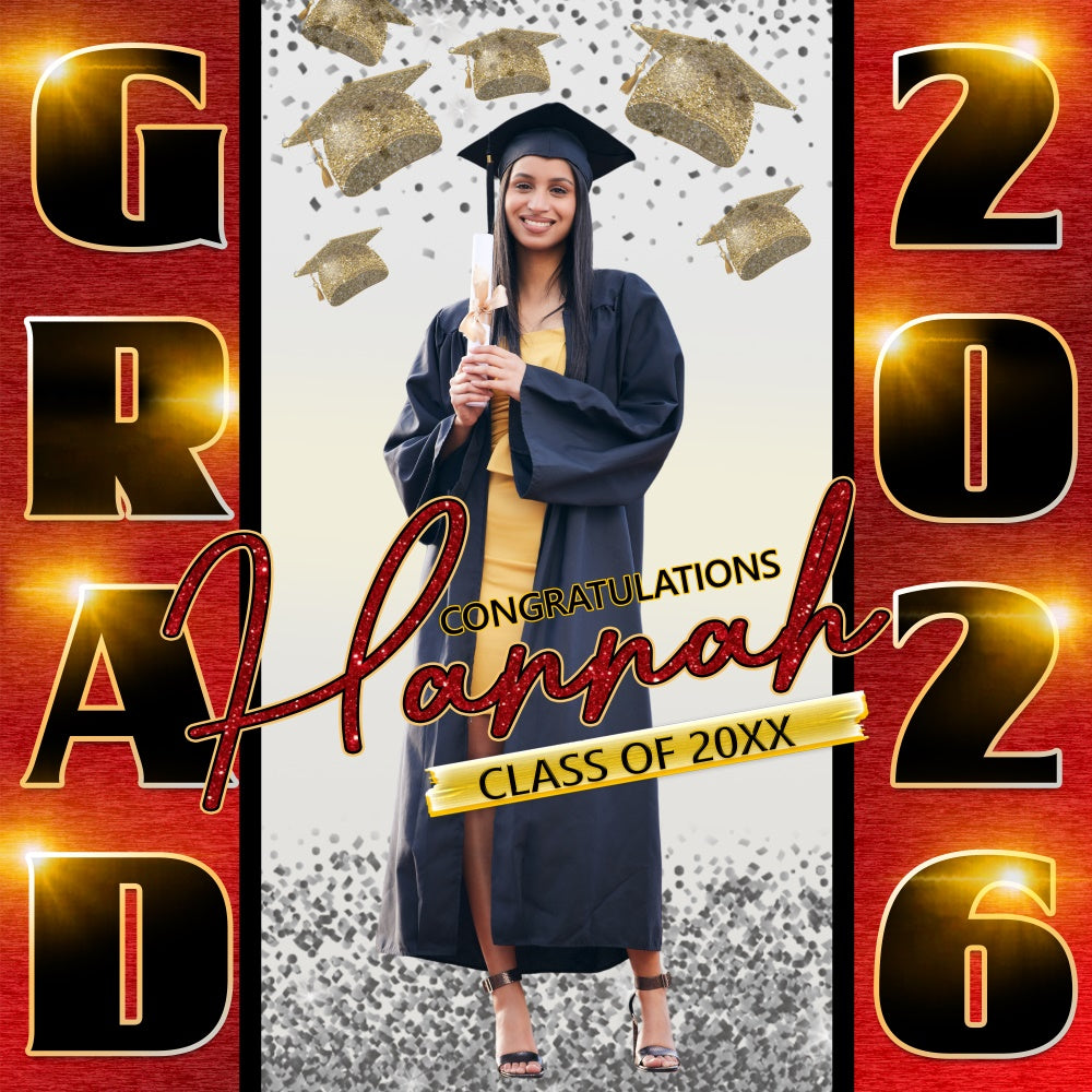 Toile de Fond de Graduation 2025 Rouge Rayonnant Personnalisée BRP6-166