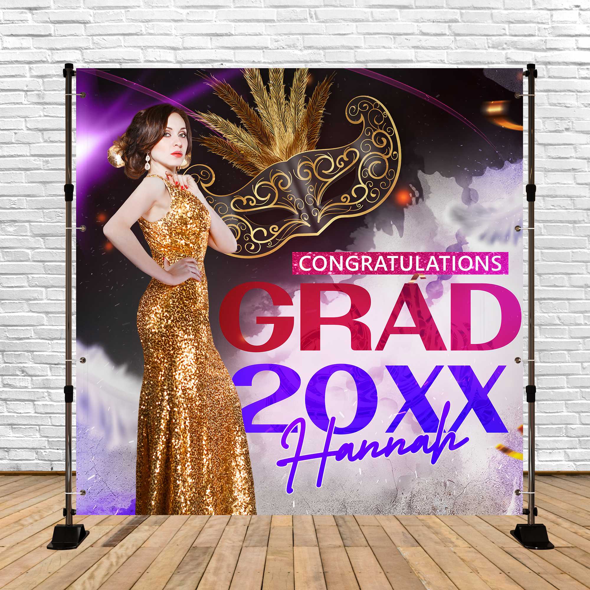 Toile de Fond de Graduation Mascarade Étoilée Personnalisée BRP6-181