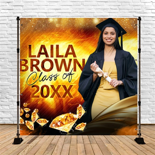 Toile de Fond de Graduation 2025 Flamme Dorée Personnalisée BRP6-184