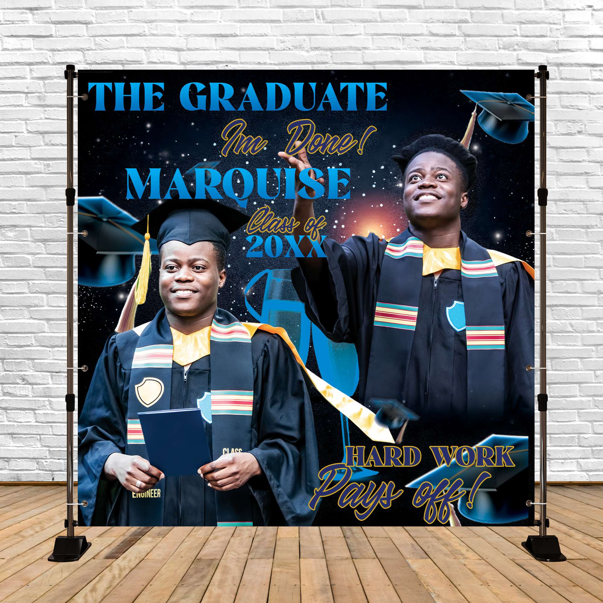 Toile de Fond de Graduation Personnalisée Galaxie de Minuit BRP6-192