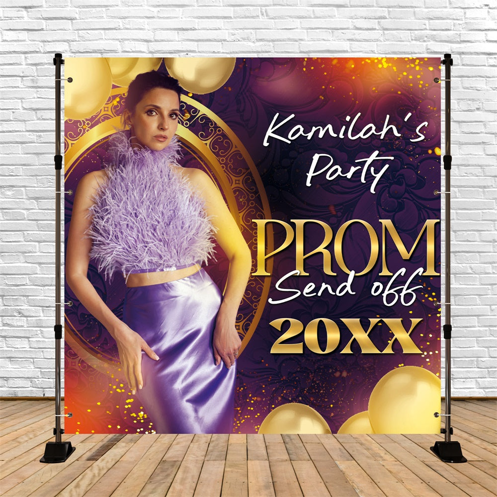 Toile de Fond de Bal 2025 Glamour Doré Violet Personnalisée BRP6-194