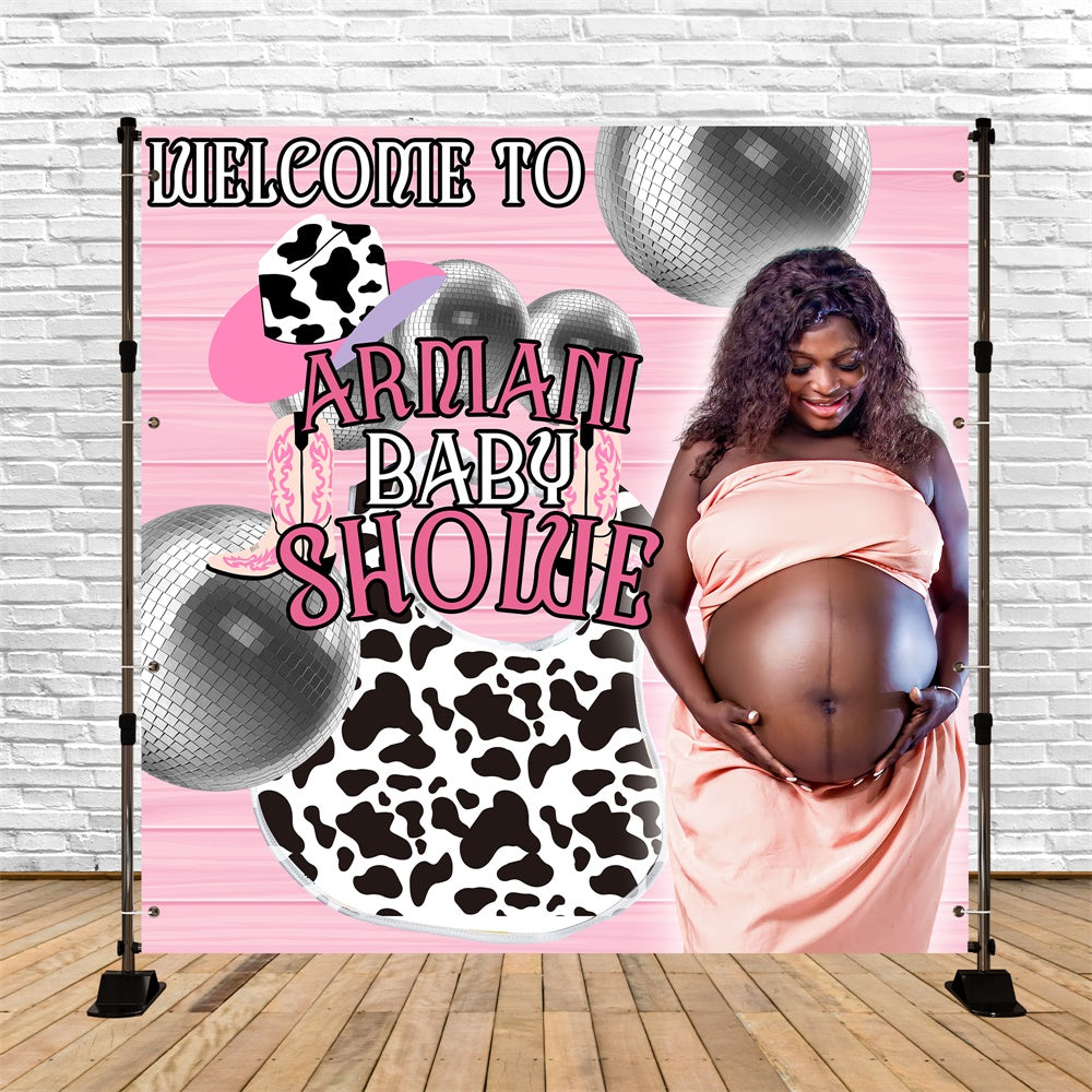 Toile de fond Baby Shower Personnalisable CowBaby Shower Fille Disco BRP6-216