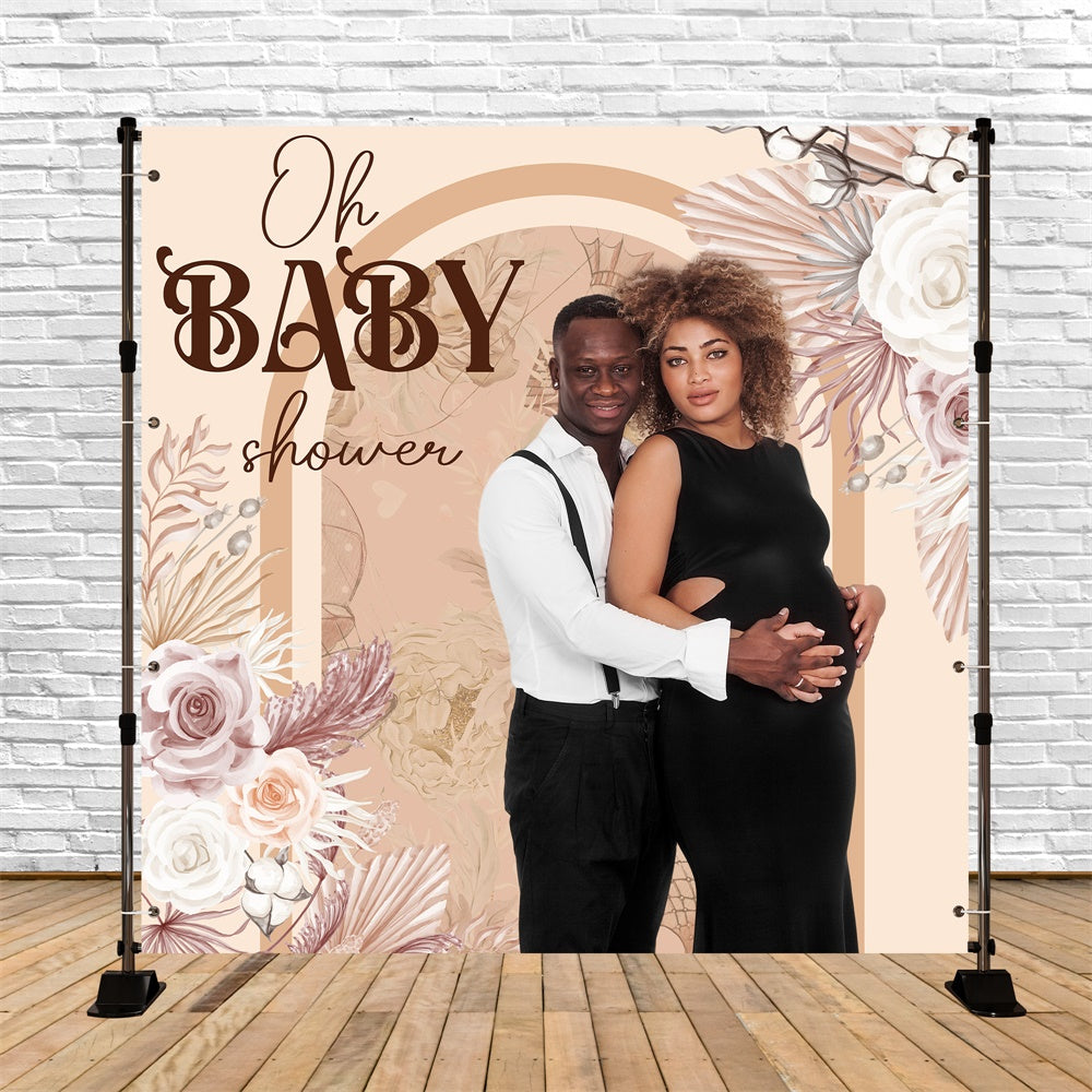 Toile de fond Baby Shower Personnalisable Bohème Florale Douce BRP6-220