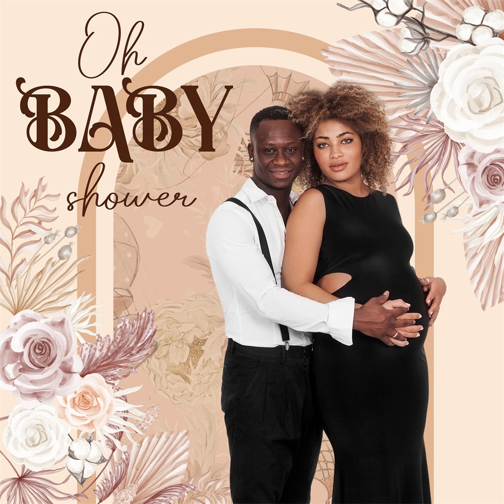 Toile de fond Baby Shower Personnalisable Bohème Florale Douce BRP6-220