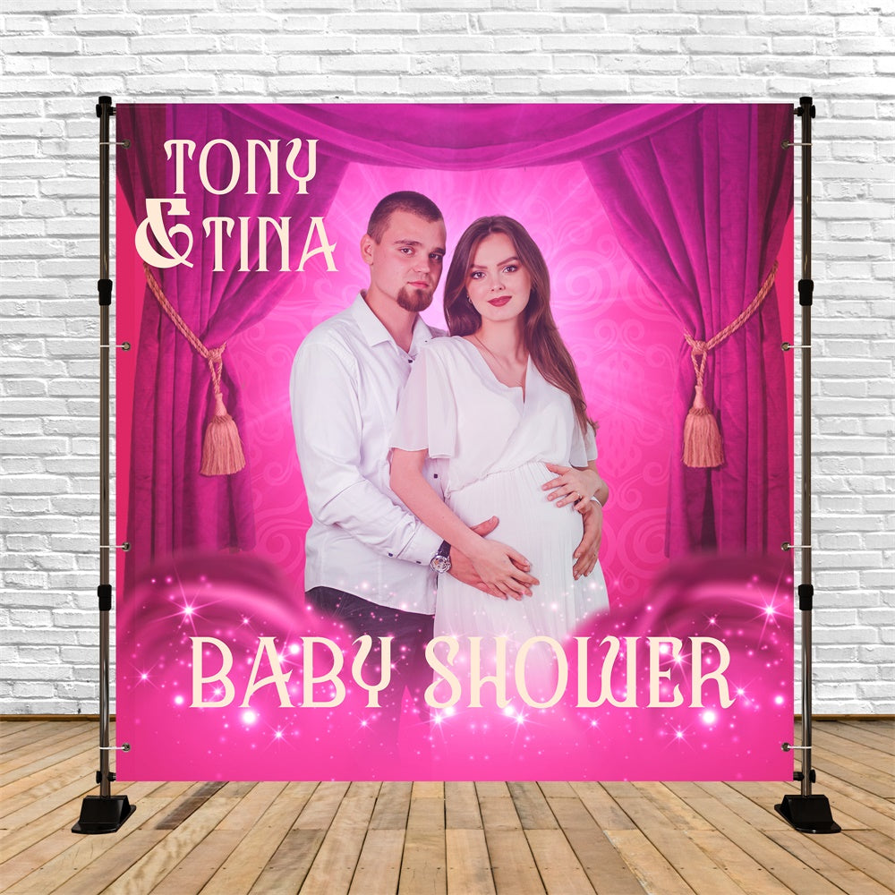 Toile de fond Baby Shower Personnalisable Velours Royal et Paillettes BRP6-221