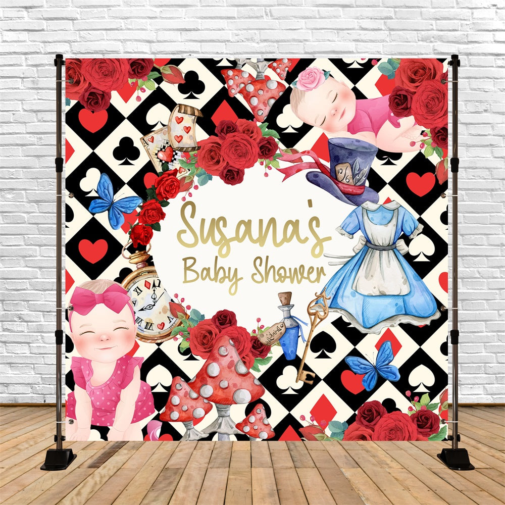 Toile de fond Baby Shower Personnalisable Cartes Magiques et Fleurs BRP6-224