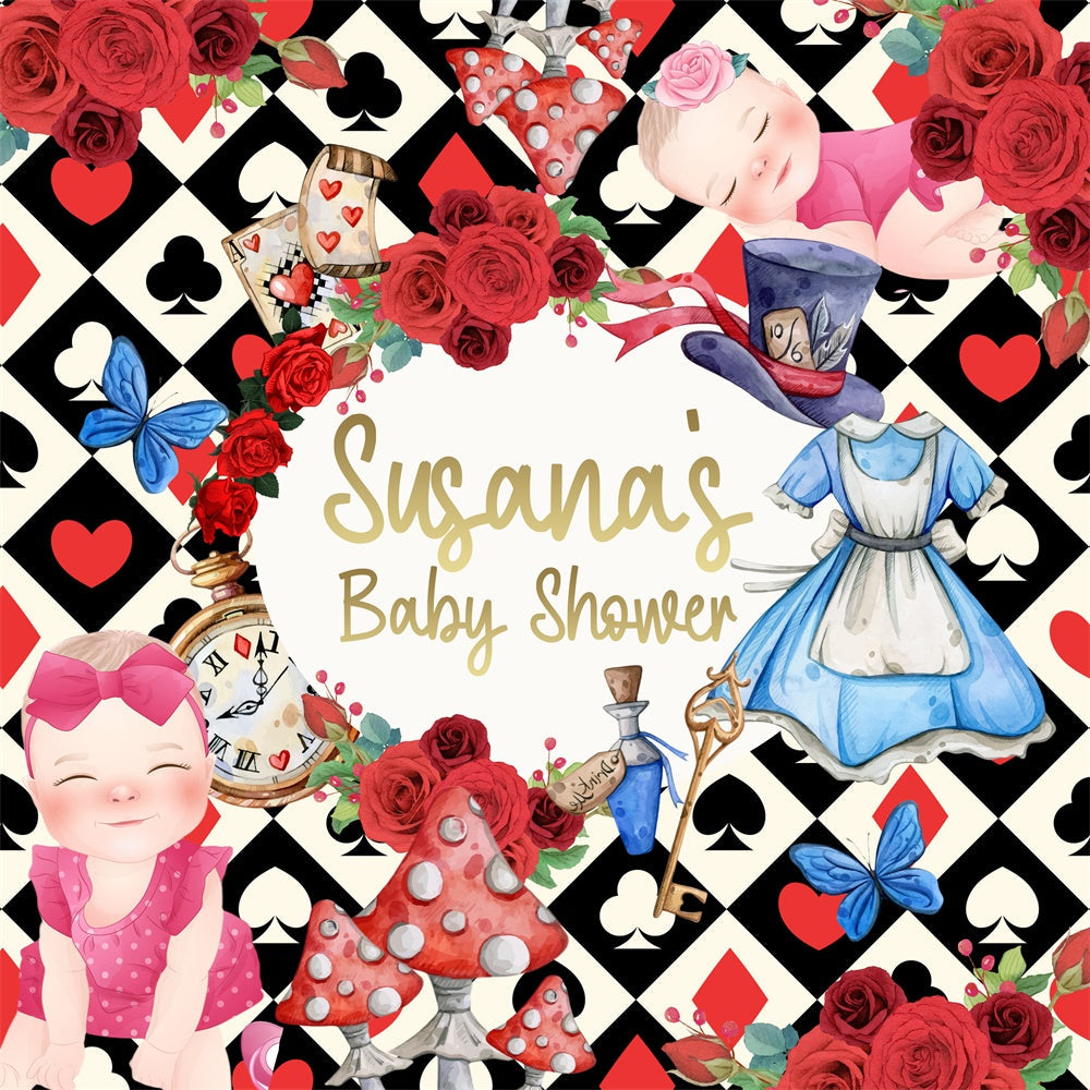Toile de fond Baby Shower Personnalisable Cartes Magiques et Fleurs BRP6-224