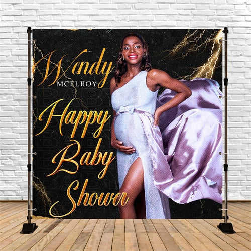 Toile de fond Baby Shower Personnalisable Idées Tonnerre Doré BRP6-227