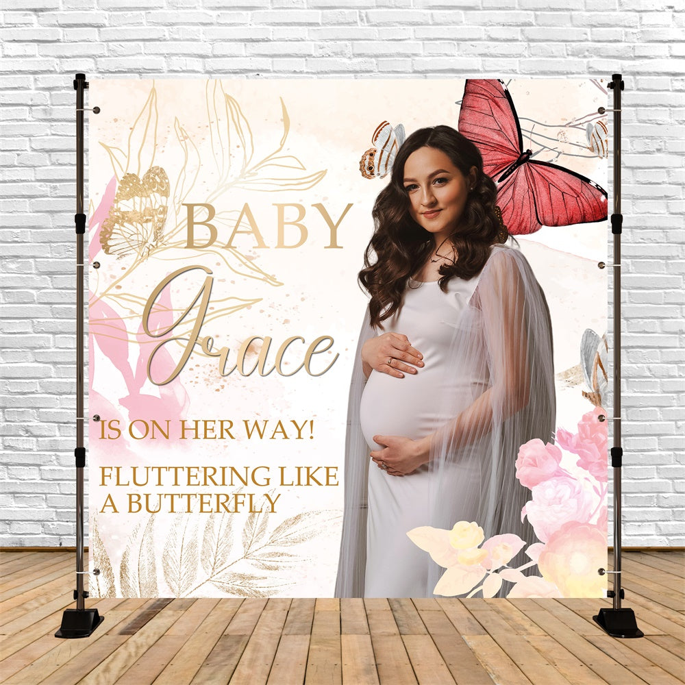 Toile de fond Baby Shower Personnalisable Murmures de Papillons BRP6-229