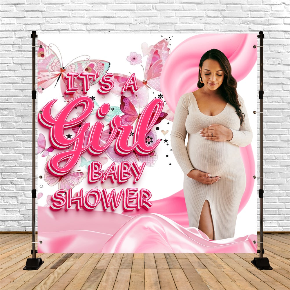 Toile de fond Baby Shower Personnalisable Délice Papillons Roses BRP6-230