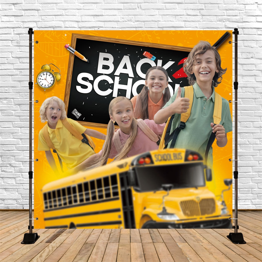 Toile de fond Retour à l’École Personnalisable Bus Scolaire Joyeux BRP6-29