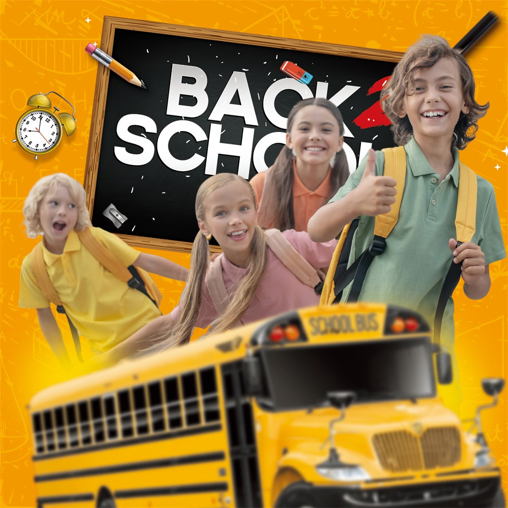 Toile de fond Retour à l’École Personnalisable Bus Scolaire Joyeux BRP6-29