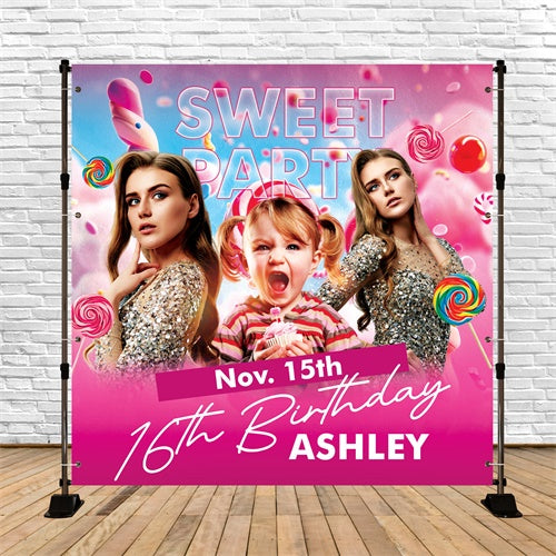 Toile de fond Deco Anniversaire Personnalisé Sweet 16 Brillant BRP6-67
