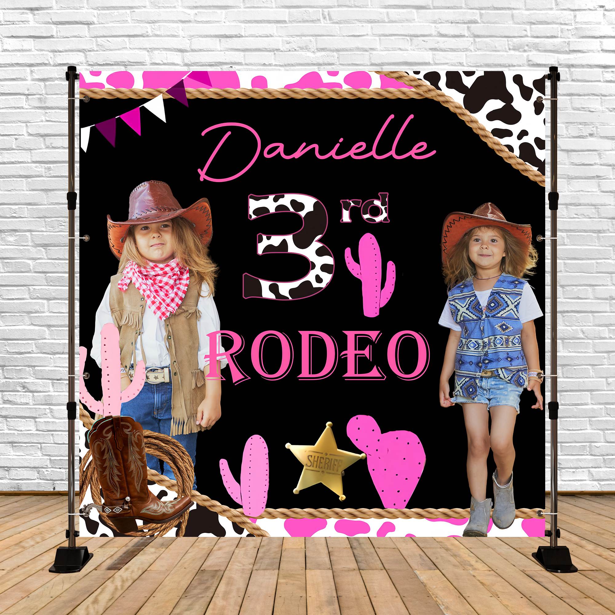 Toile de fond Personnalisable Anniversaire Fête Cowgirl Rodéo BRP6-76
