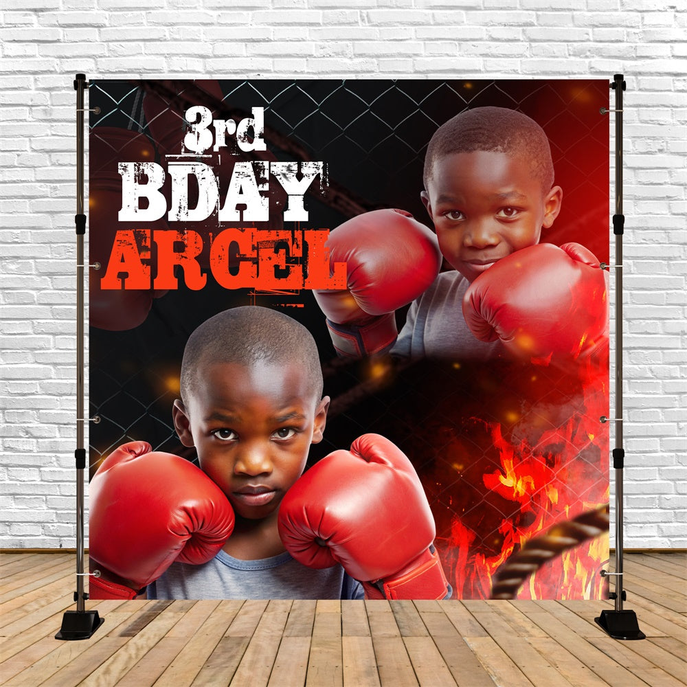 Toile de fond Deco Anniversaire Personnalisé Gants Rouges Boxe BRP6-79