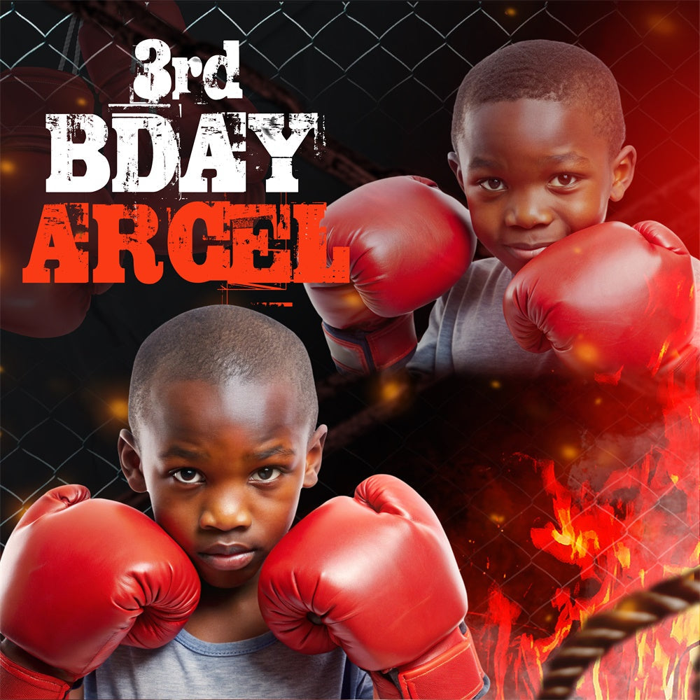 Toile de fond Deco Anniversaire Personnalisé Gants Rouges Boxe BRP6-79
