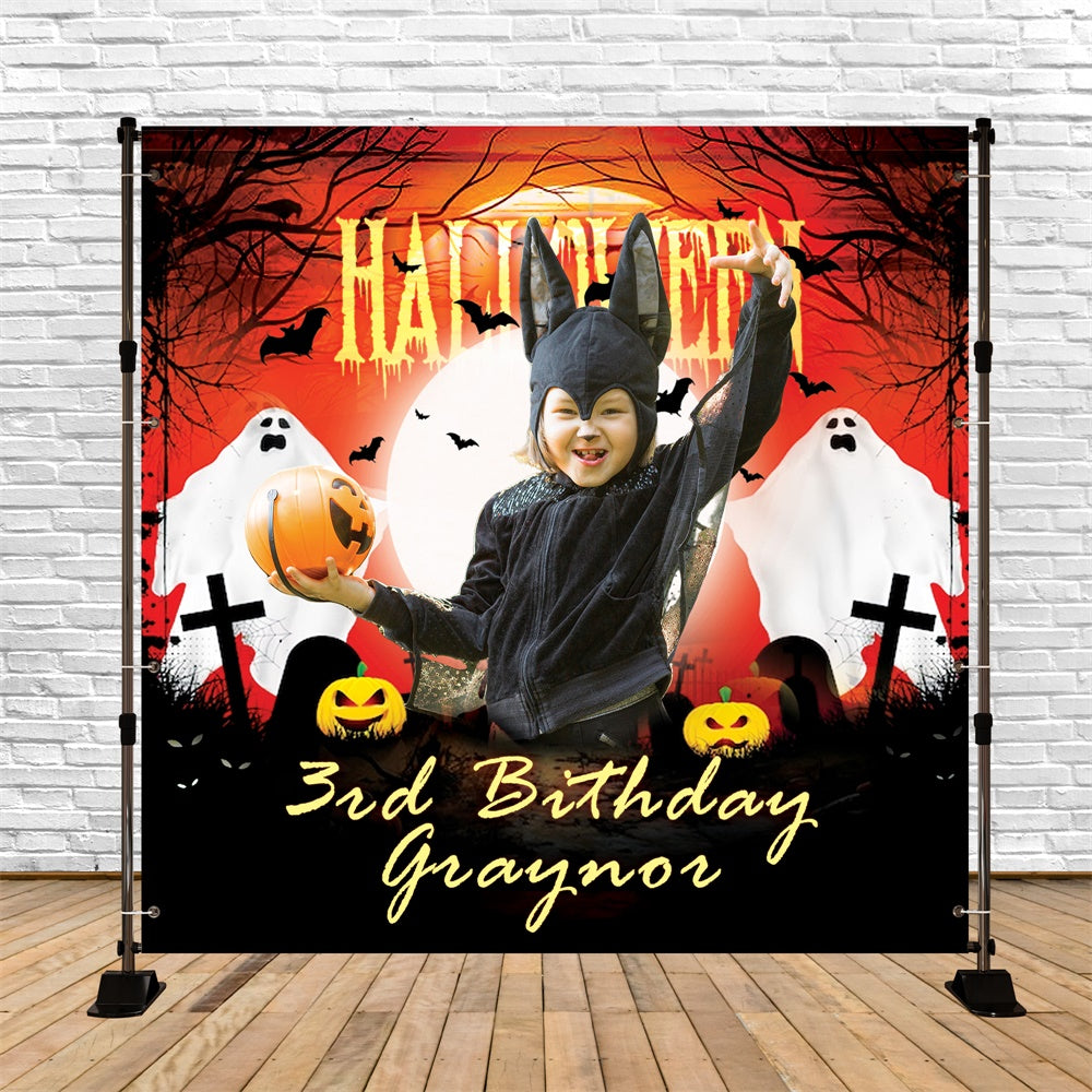 Toile de fond Personnalisable Anniversaire Citrouille Anniversaire Halloween 3 Ans BRP6-85