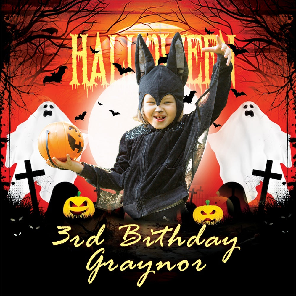 Toile de fond Personnalisable Anniversaire Citrouille Anniversaire Halloween 3 Ans BRP6-85