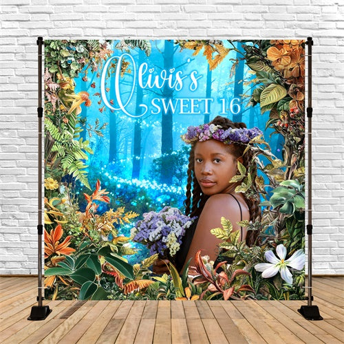 Toile de fond Personnalisable Anniversaire Forêt Enchantée Sweet 16 BRP6-95