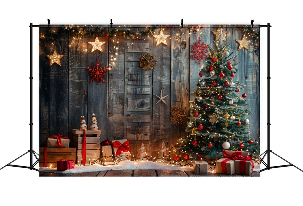 Toile de Fond Arbre et Cadeaux en Bois de Noël BRP8-146