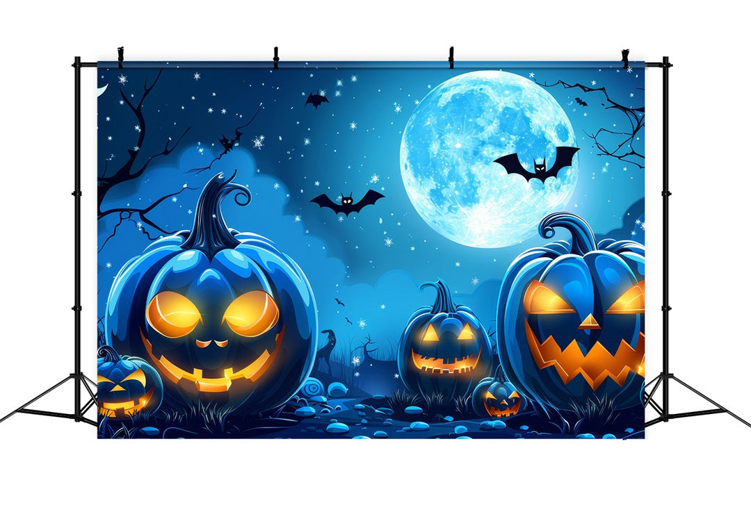 Toile de Fond Lune Bleue et Citrouilles d'Halloween BRP8-174