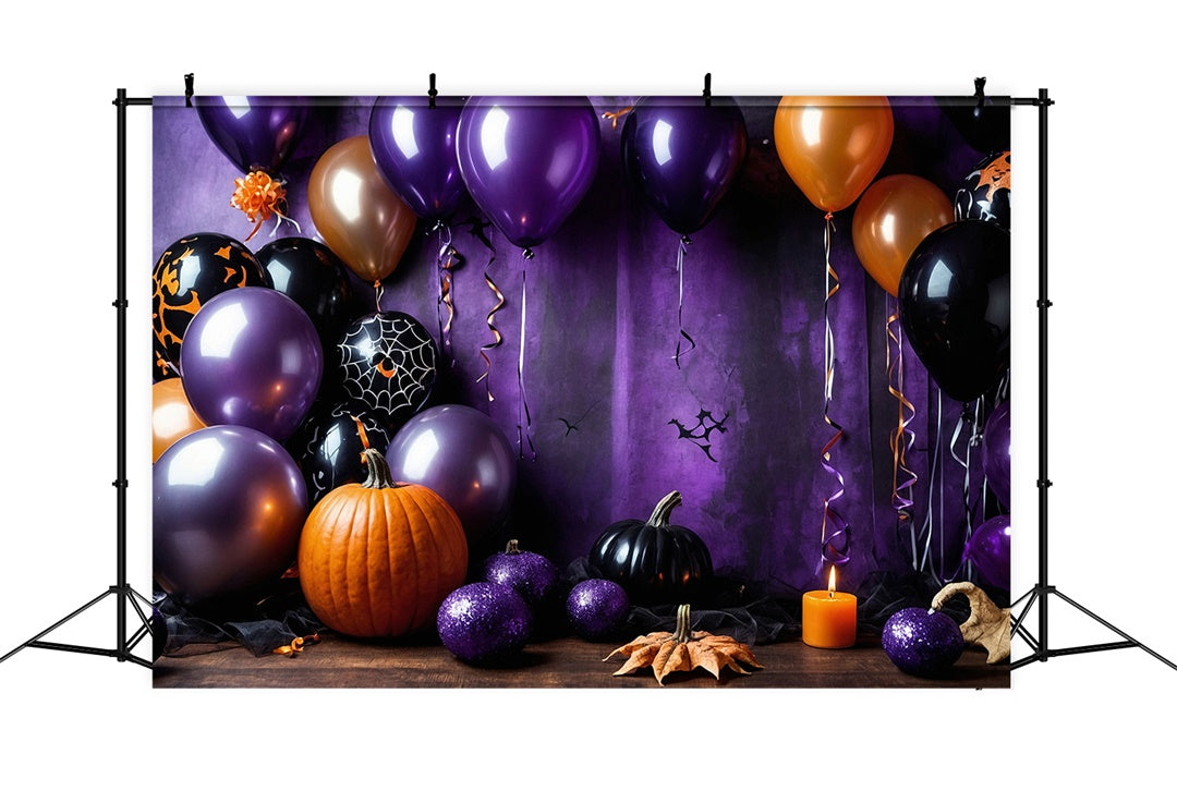 Toile de Fond Ballons Noirs et Violets pour Fête d'Halloween BRP8-175