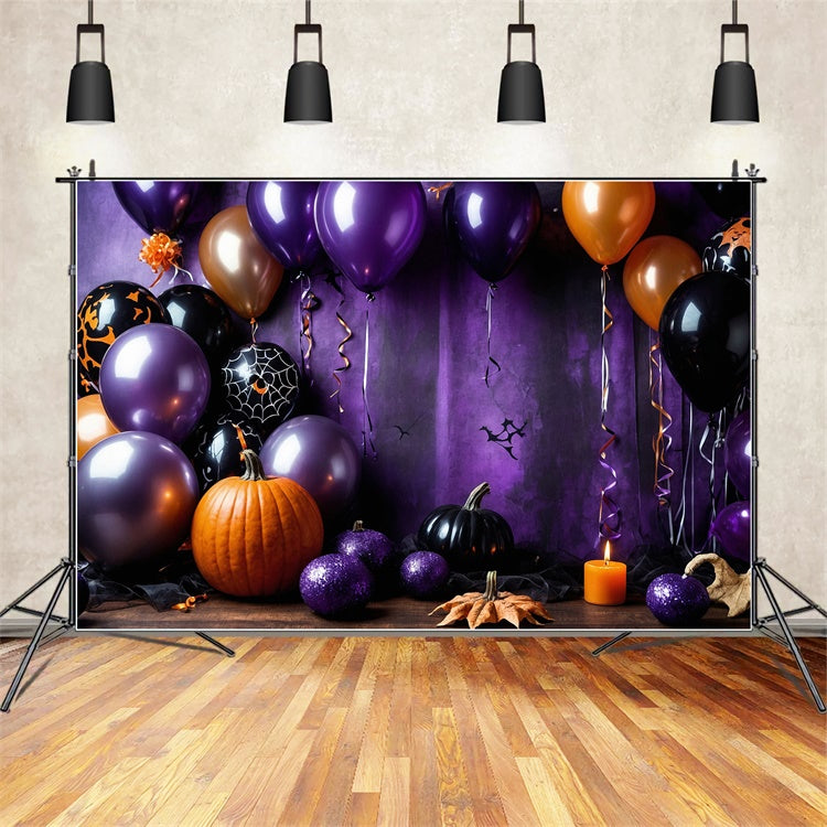 Toile de Fond Ballons Noirs et Violets pour Fête d'Halloween BRP8-175