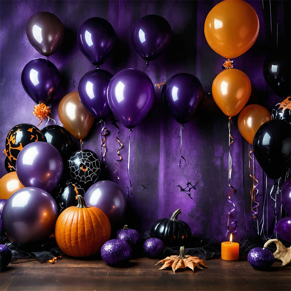 Toile de Fond Ballons Noirs et Violets pour Fête d'Halloween BRP8-175