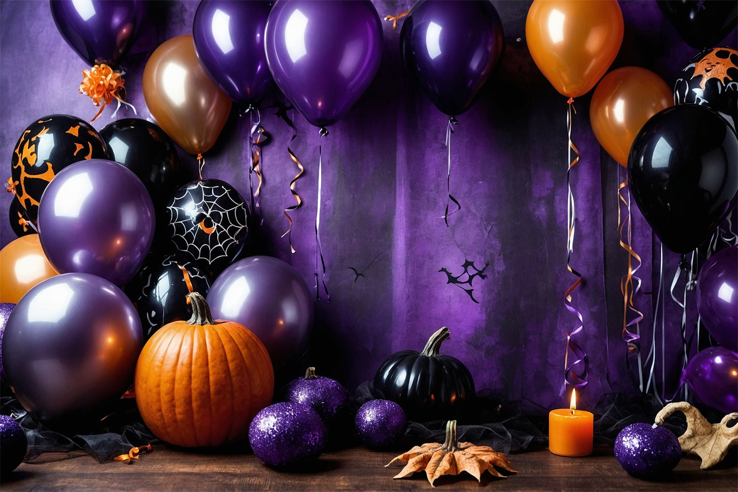 Toile de Fond Ballons Noirs et Violets pour Fête d'Halloween BRP8-175