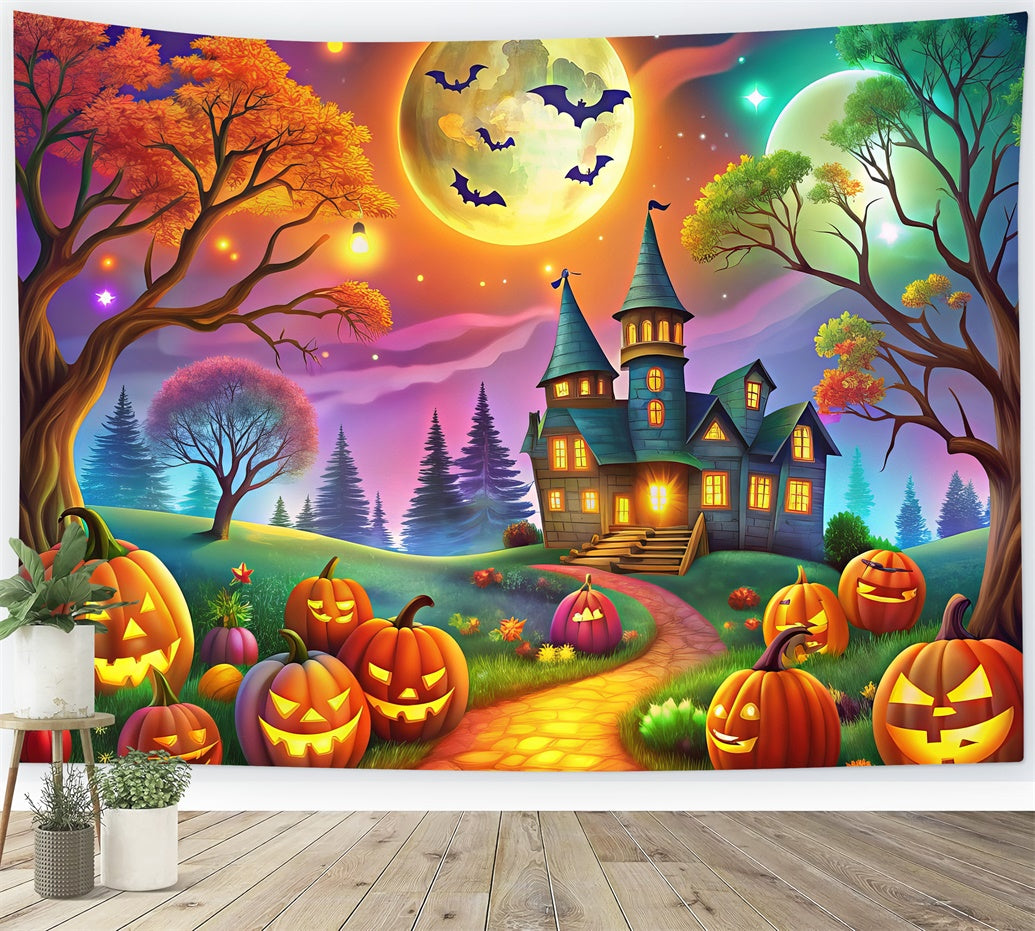 Toile de Fond Forêt Fantastique avec Citrouilles Lumineuses d'Halloween BRP8-178