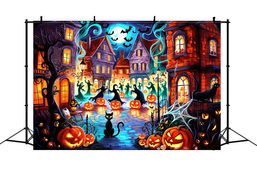 Toile de Fond Esprits et Citrouilles en Ville d'Halloween BRP8-181