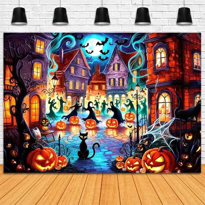 Toile de Fond Esprits et Citrouilles en Ville d'Halloween BRP8-181