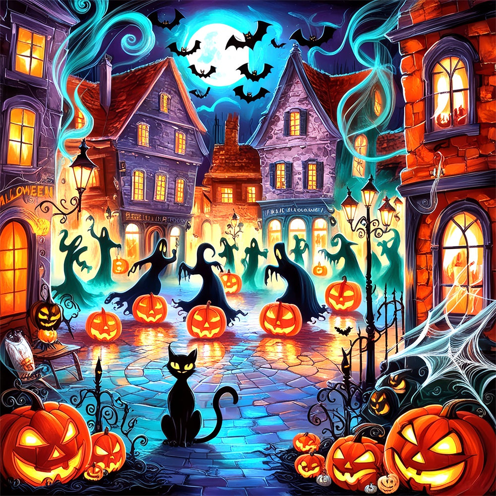 Toile de Fond Esprits et Citrouilles en Ville d'Halloween BRP8-181