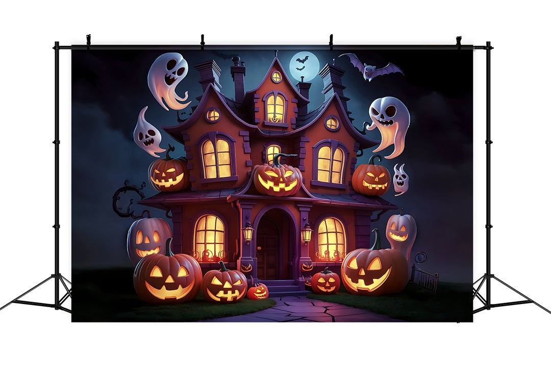 Toile de Fond Manoir Hanté avec Fantômes Flottants d'Halloween BRP8-192