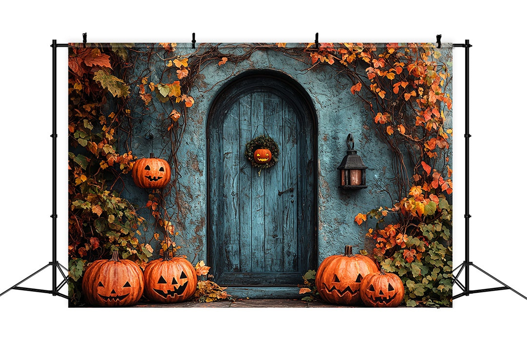 Toile de Fond Porte d'Halloween avec Citrouilles et Lianes BRP8-198