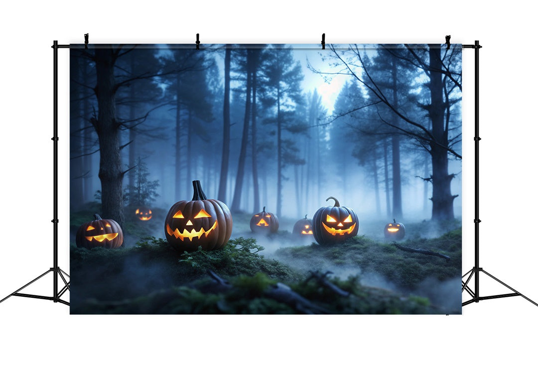 Toile de Fond Bois Enchantés Brumeux avec Citrouilles d'Halloween BRP8-199