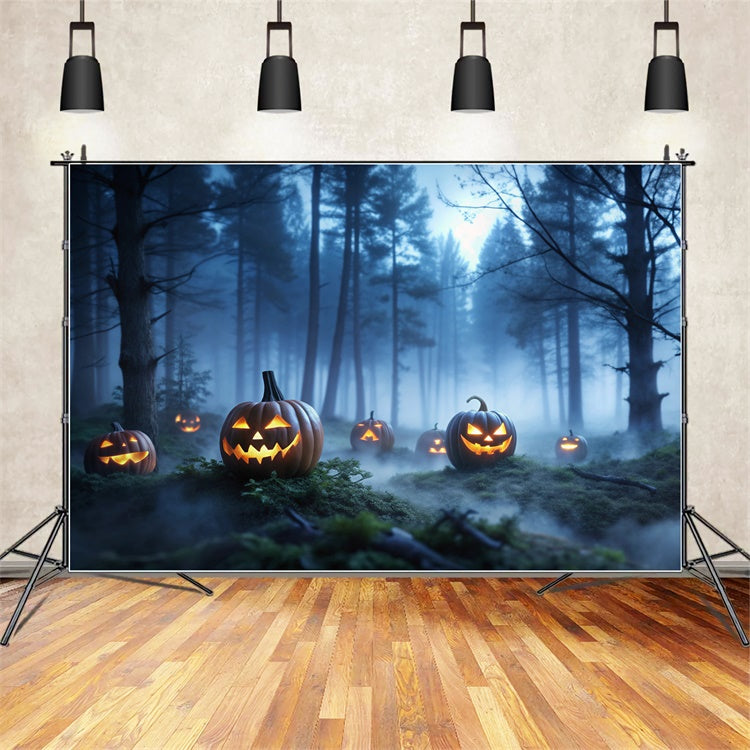 Toile de Fond Bois Enchantés Brumeux avec Citrouilles d'Halloween BRP8-199