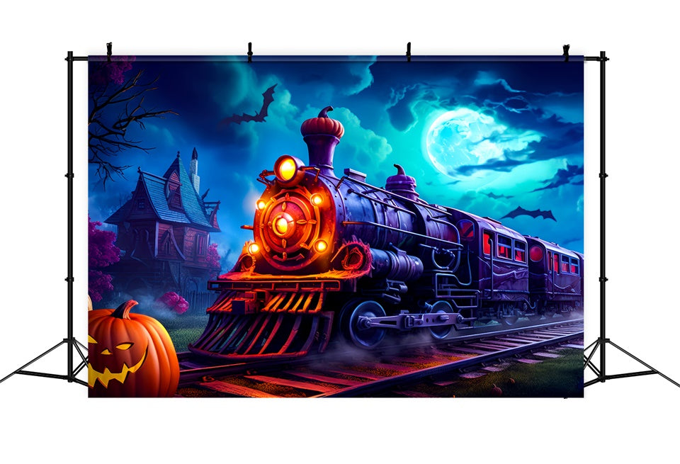 Toile de fond Train hanté d'Halloween avec citrouilles BRP8-201