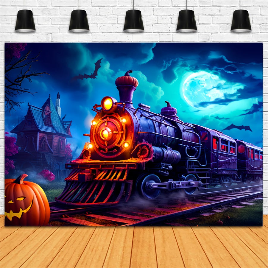 Toile de fond Train hanté d'Halloween avec citrouilles BRP8-201