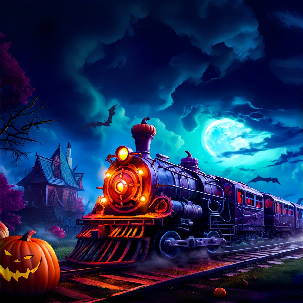 Toile de fond Train hanté d'Halloween avec citrouilles BRP8-201