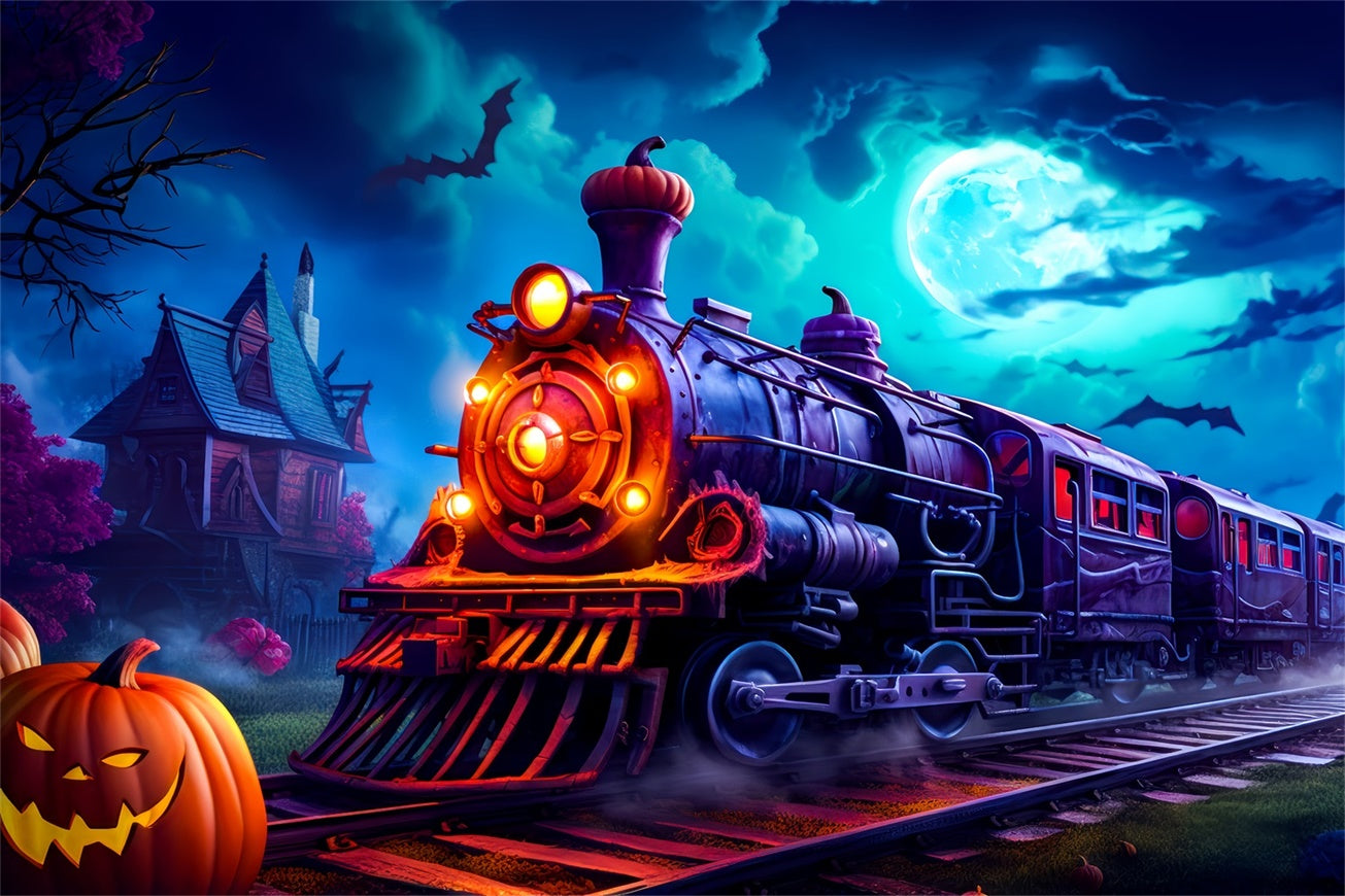 Toile de fond Train hanté d'Halloween avec citrouilles BRP8-201