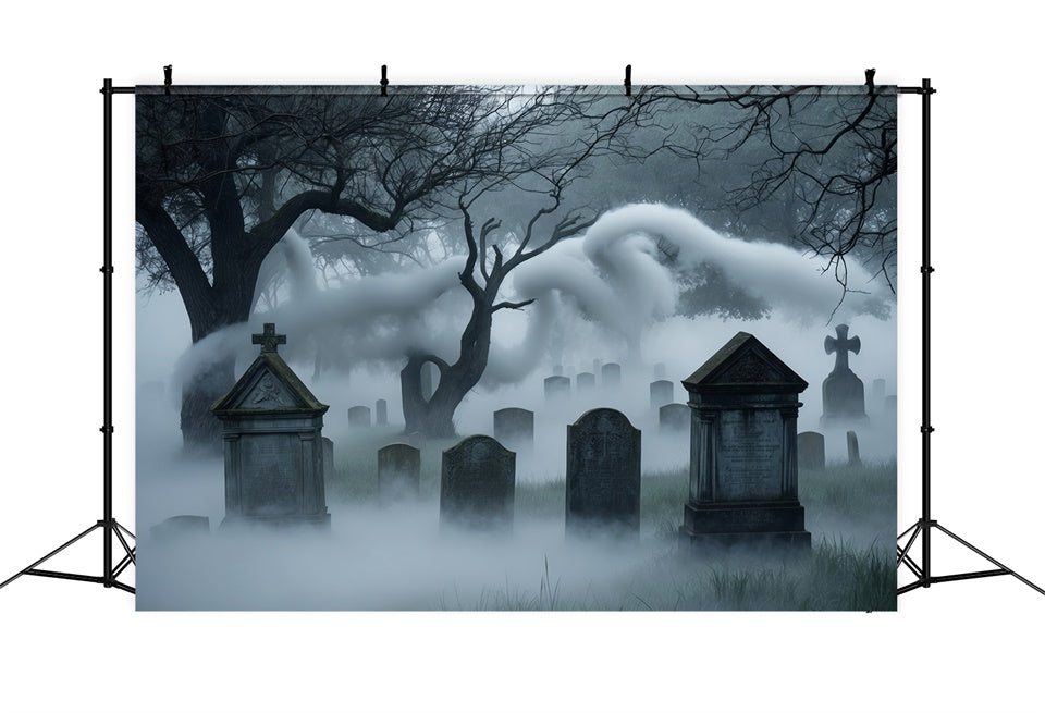 Toile de fond Cimetière hanté d'Halloween avec brume sinistre BRP8-206