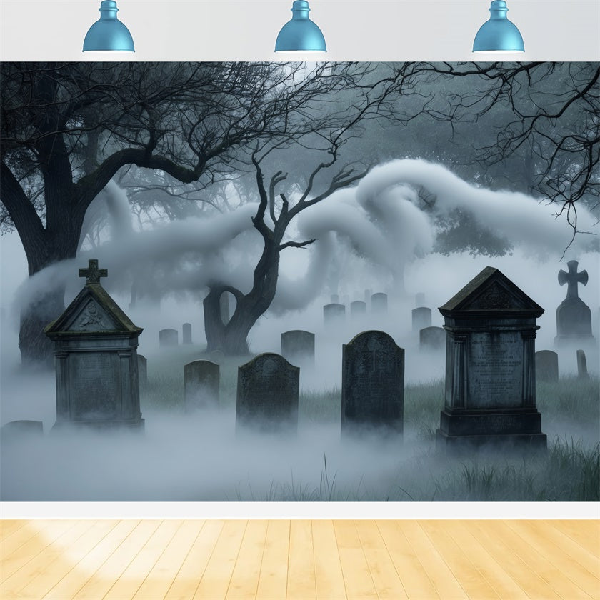 Toile de fond Cimetière hanté d'Halloween avec brume sinistre BRP8-206