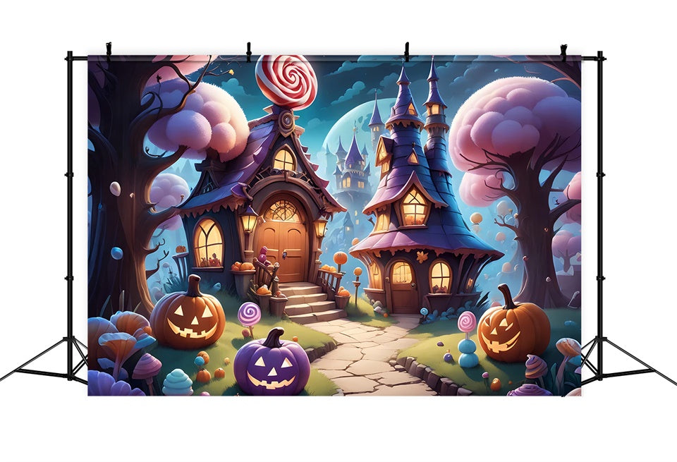 Toile de fond Cottage de bonbons d'Halloween dans un monde féerique BRP8-207